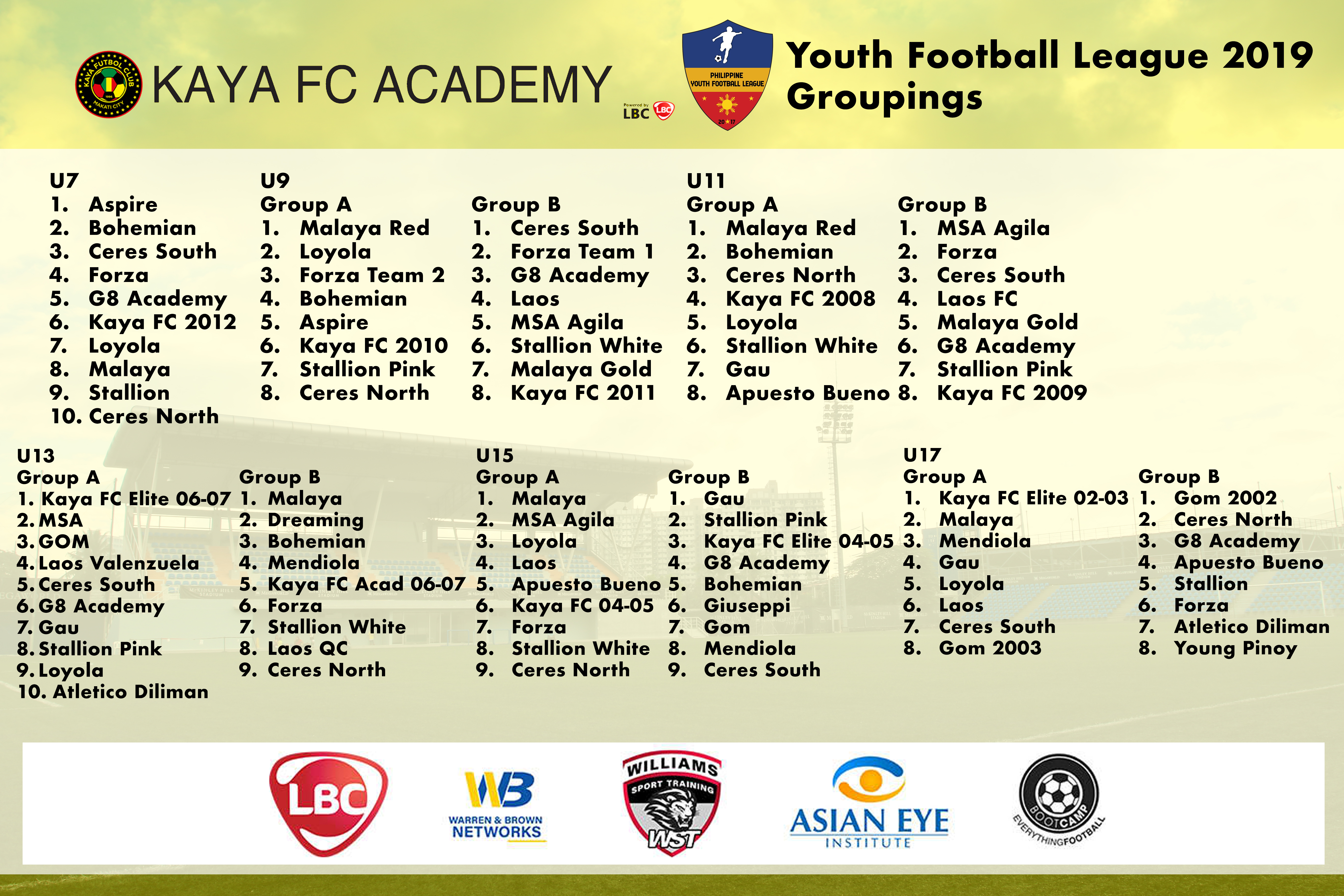 YFL 2019 Groupings and Schedule is UP!