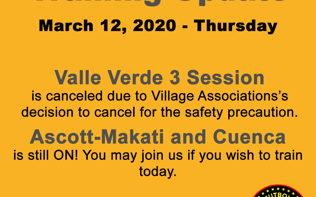 Training Update – March 12, 2020