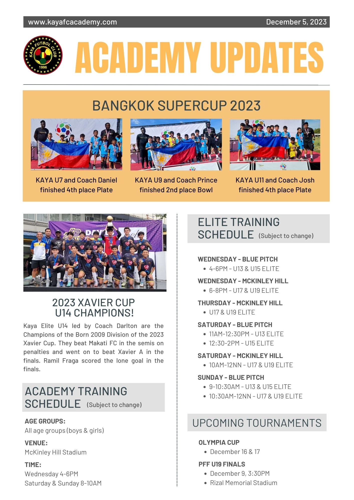 December 5 Academy Updates