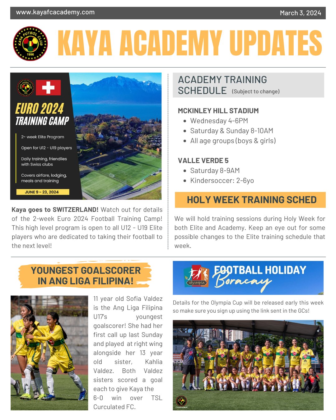 Kaya FC Academy Updates March 3, 2024
