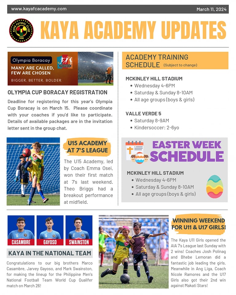 March 11 Kaya FC Academy Updates