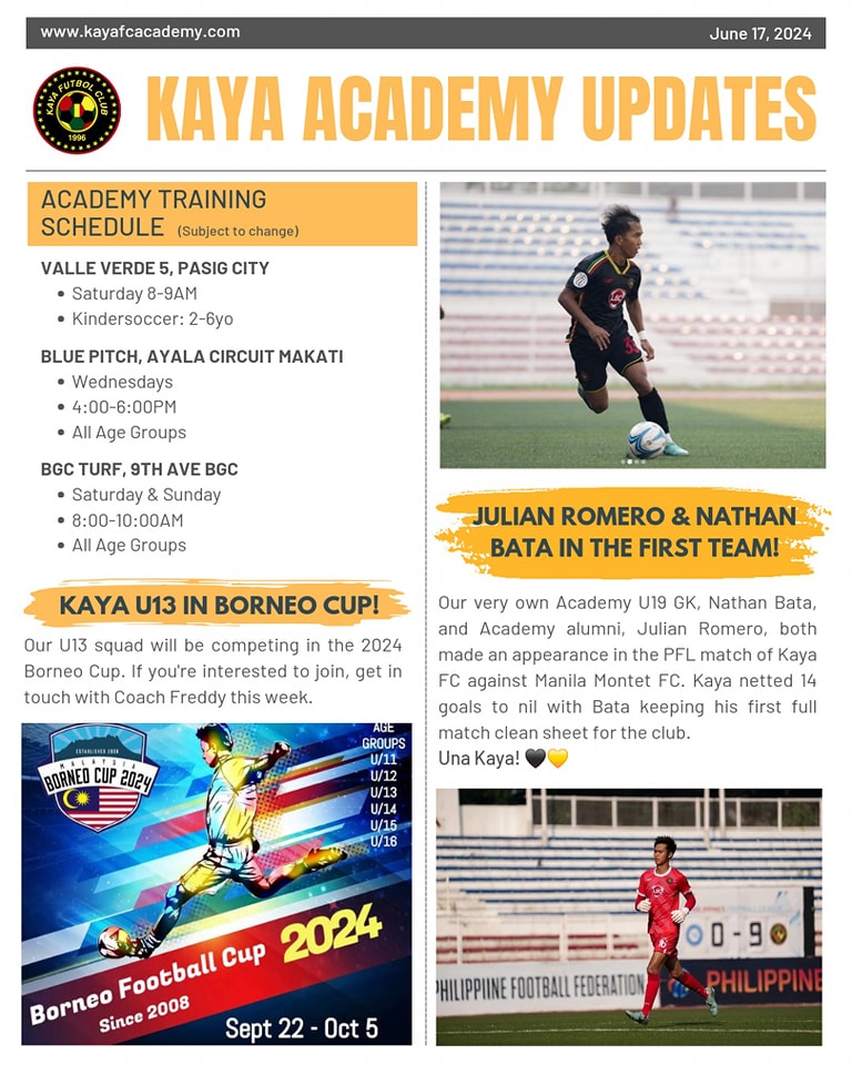 June 17 Kaya FC Academy Updates