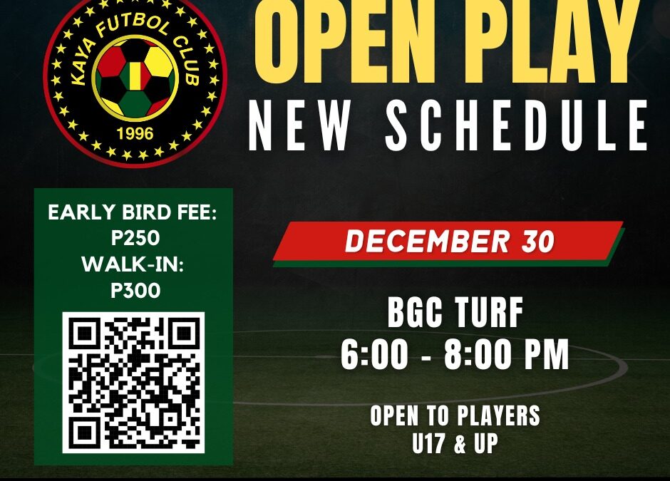 Dec 27 Open Play Moved to Dec 30