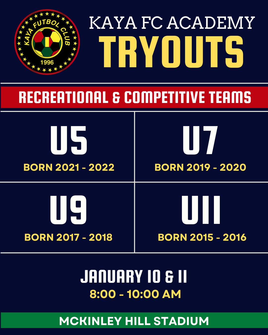 Kaya FC Academy January 10 and 11, 2026